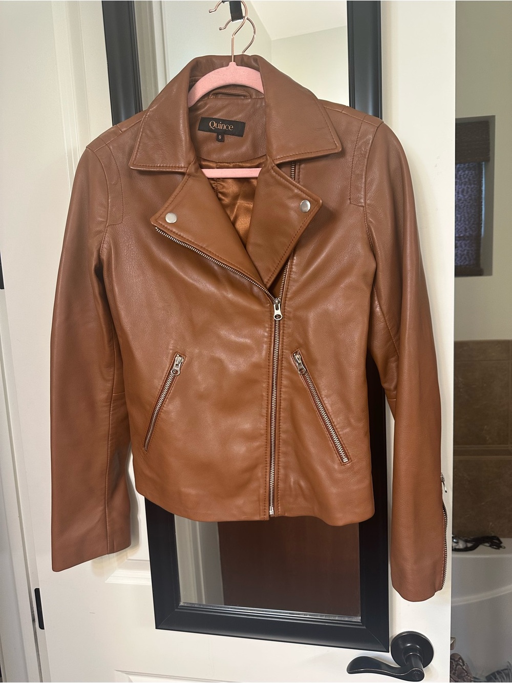 Quince Brown Leather Moto Jacket - Picture 2 of 14